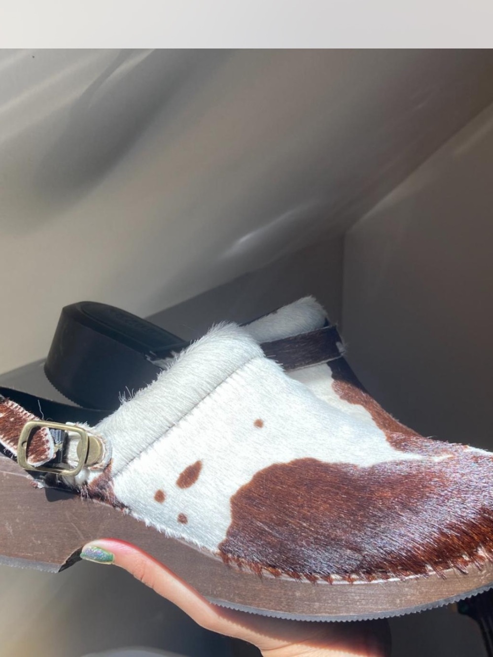 Re/Done Cowhide Leather Clog Mule - Brown & White